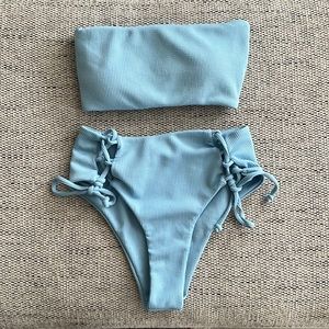 Baby blue strapless bikini set